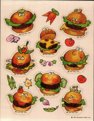 Rare Vintage Sheet Hallmark Scratch & Sniff Stickers Hamburger