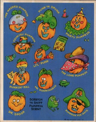 Rare Vintage Sheet Hallmark Scratch & Sniff Stickers Pumpkin Halloween Lantern