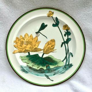 Rare Antique Wedgwood Plate Arts & Crafts Pond Waterlilies Dragonfly Hand Paint