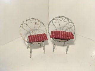 Vintage Dollhouse Miniatures Set Of 2 Metal Patio Chairs 28