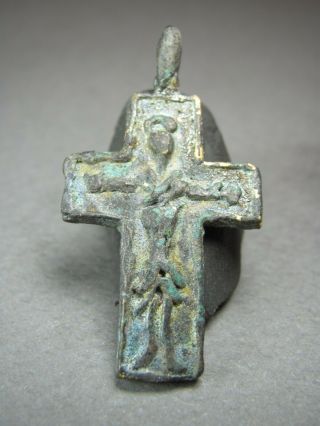 Ancient Rare Viking Byzantian Kievan Rus Bronze Cross Crucifix Amulet 7 - 9th Ad