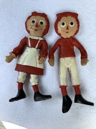 Pr Of Vintage 1967 Bendable Raggedy Ann & Andy Dolls The Bobbs - Merrill Co 5.  5 "