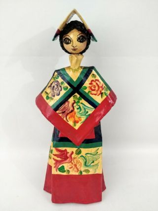 Abelardo Ruiz Paper Mache Doll Signed Mexico Otomi Hidalgo Style 13.  5” Rare