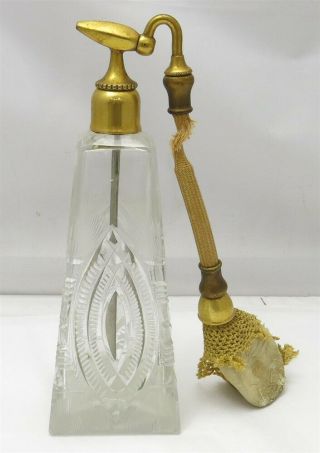 Vintage Art Deco Cut Glass Perfume Bottle With Atomizer