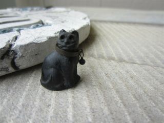 Antique Vintage Dollhouse Miniature Carved Glass Black Cat W/ Metal Collar