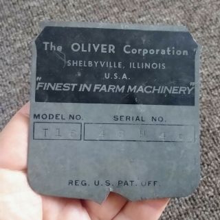 Rare Vintage Oliver Tractors Metal Name Plate Emblem.  Model T - 16