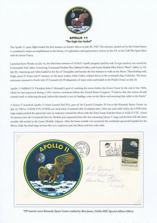 Apollo 11 Special Vip Launch Cover Ksc Sent To Msc Sa Officer - Rare - 7i516