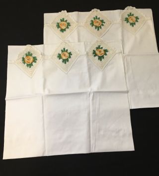 2 Antique Vintage Handmade Embroidered Cotton Linen Pillowcase Pillow Case