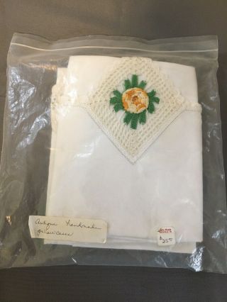 2 Antique vintage handmade embroidered cotton linen pillowcase pillow case 2