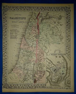 Vintage 1873 Palestine - Israel - Holy Land Map Old Antique Authentic