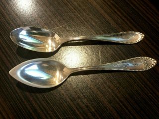 2 - 1890 Antique Gorham Sterling Silver Beaded Spoon Teaspoons Engraved