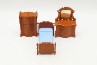 Vintage Plastic Doll House Furniture - Bedroom Set - Green - Made In Canada
