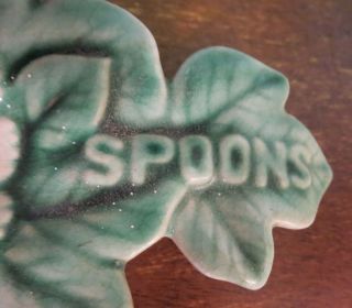 Antique Ceramic Pink and Green Flower Spoons Holder Rest Made in Japan 2