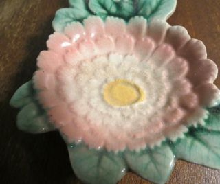 Antique Ceramic Pink and Green Flower Spoons Holder Rest Made in Japan 3
