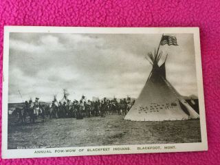 American Indian Antique Rppc Postcard Pow - Wow Blackfeet Indians Northern Railway