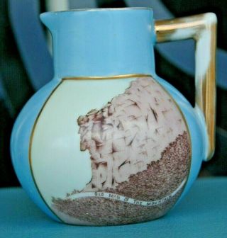 Rare Antique Hand Painted Old Man Of The Mountain Pitcher Creamer