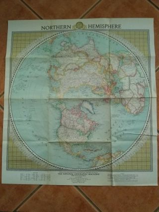 Vintage Map 1946 Northern Hemisphere National Geographic