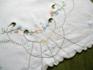 Vintage Madeira Tray Cloth - Hand Embroidered - Pastels
