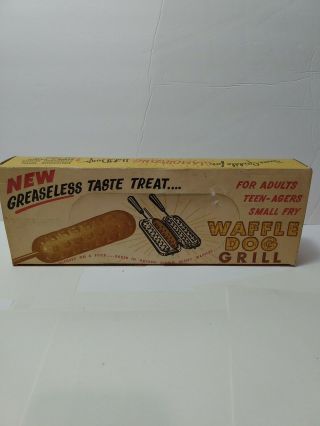 Vintage Waffle Dog Iron With Box,  H & K Industries Grill Griddle Rare