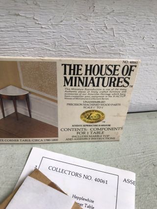 House of Miniatures 40061 Hepplewhite Corner Table Partially Assembled (1A) 2