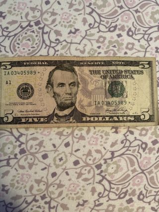 2006 - G $5 Dollar Bill Star Note Error Replacement Rare Print Run