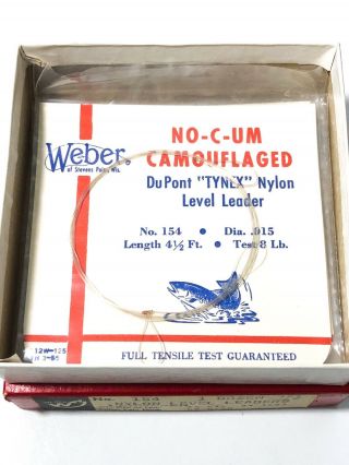 Vintage Weber Stevens Point No - C - Um Camouflaged Nylon Fishing Line Leaders & Box