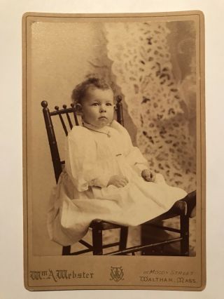 Antique Waltham Massachusetts Cute Baby Sitting In Chair Cabinet Photo Card