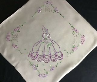 Vintage Hand Embroidered Cushion Cover Crinoline Lady