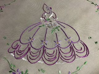 VINTAGE HAND EMBROIDERED CUSHION COVER CRINOLINE LADY 2