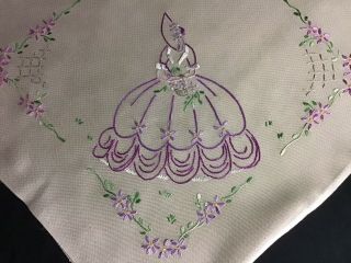 VINTAGE HAND EMBROIDERED CUSHION COVER CRINOLINE LADY 3