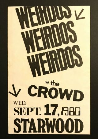 Weirdos & The Crowd Rare 1980 Concert Poster Signed By Dix Denney Autographed