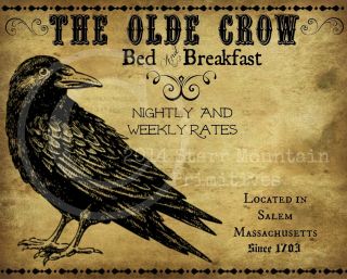 Primitive Colonial The Olde Crow Bed And Breakfast Sign Laser Print 8x10