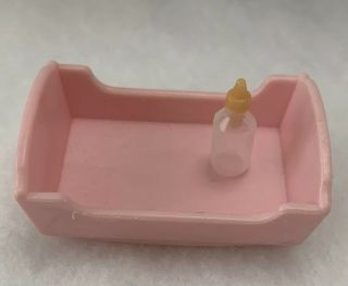 Vintage Epoch Sylvanian Families Baby Pink Baby Crib With Bottle