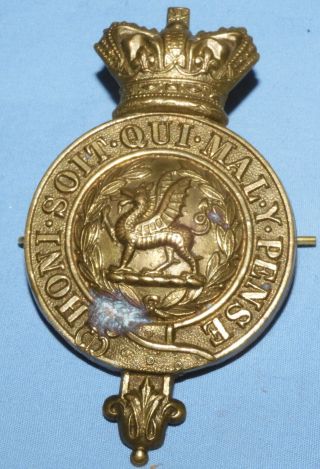 Victorian Monmouthshire Regiment Brass Helmet Cap Badge 19th Centuty Antique