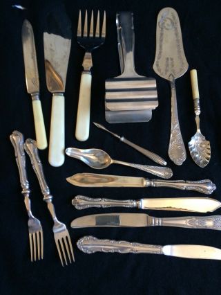 Vintage Silver Plate Other Canteen Cutlery Items,  Forks,  Fish Servers Etc,  14 Items
