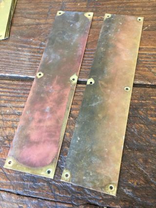 Pair Vintage Antique Brass Finger Push Plates Door Handle Patina X2