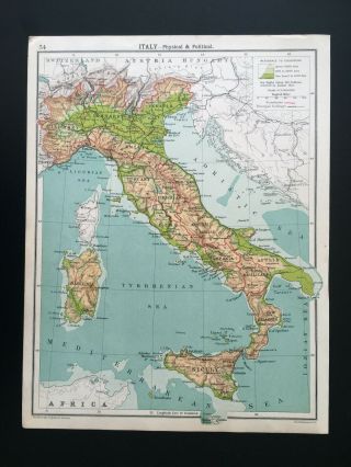 Antique Map Of Italy Sicily Sardinia C1910