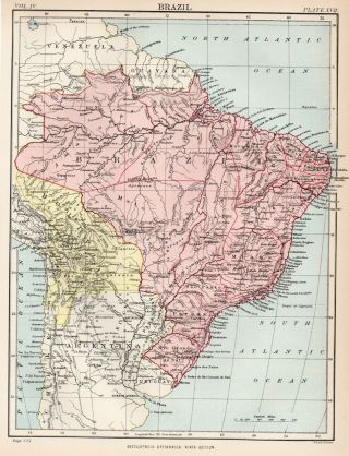 Antique Map Of Brazil South America 1880