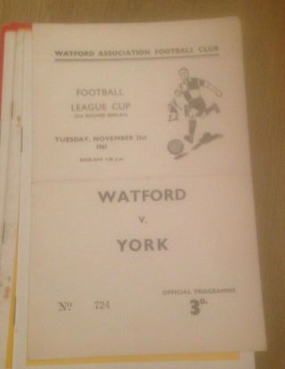Watford V York City - League Cup 3rd Round Replay - 21/11/1961 - Rare
