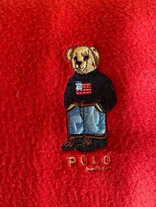 Vtg Ralph Lauren Polo Teddy Bear Fleece Throw Blanket 50 " X 60 " Red