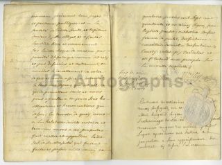 Antique French Manuscript Document - 12 Pages 1741 - Paper Seal In - Tact - Signed