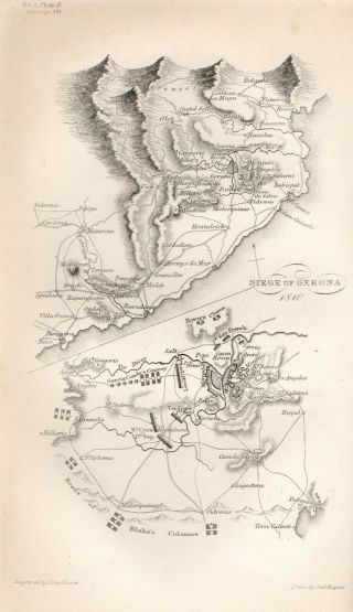 Antique Map Battle Plan Peninsular War Siege Of Gerona Girona 1810