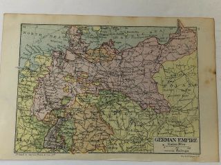 1913: Map Of German Empire & Mediterranean Sea Europe Print Maps 107 Years Old