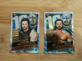 Wwe Topps Slam Attax Reloaded Roman Reigns And Drew Mcintyre 100 Club Cards Rare