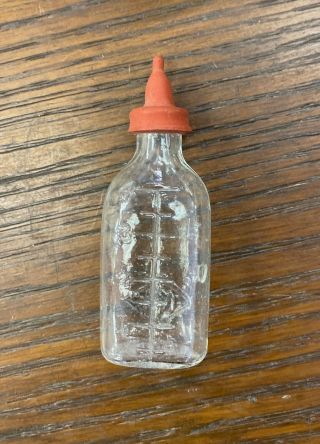 Vintage 4 " Doll Baby Bottle Glass Rubber Nipple