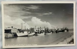 Antique Postcard Real Photo Rppc Fishing Boats At Port Isabel Texas