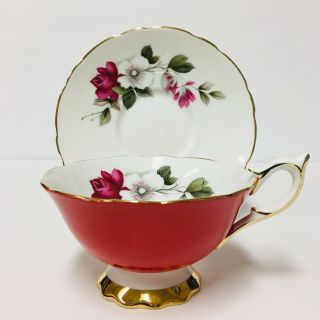 Royal Stafford Bone China Cup And Saucer White Blossum/red Flowers England