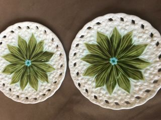 Two Schramberg Smf Majolica Lily Of The Valley Antique Plates Germany