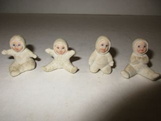 Set Of 4 Antique Bisque Porcelain Snow Babies Miniatures Christmas Decoration