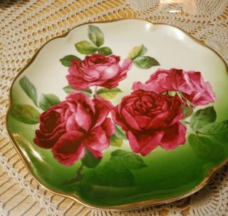 Antique Hand Painted Vienna Austria.  ? Porcelain Plate 8.  5 " - Pink/red Roses